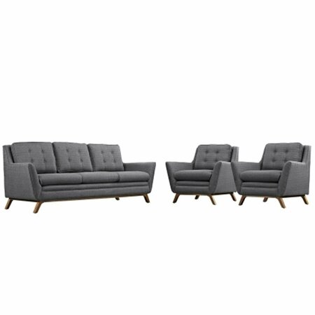 MODWAY FURNITURE Beguile 3 Piece Fabric Living Room Sofa Set, Gray - 36 x 36 x 34.5 in. EEI-2184-DOR-SET